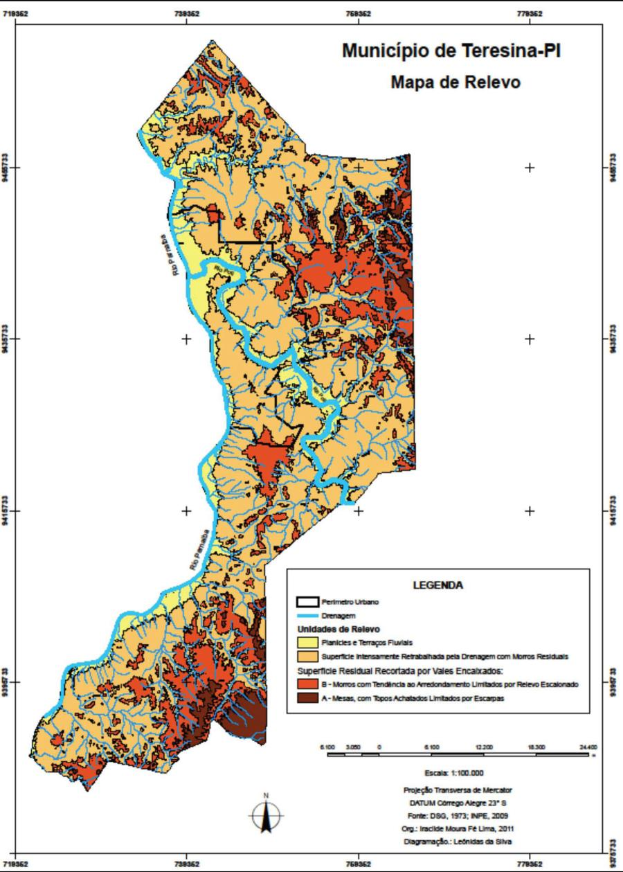 Tendência ao Arredondamento Limitados por Relevo Escalonado e Mesas com Topos Achatados Limitados por Escarpas. (Figura 4). Figura 4 - Relevo do Município de Teresina e Nazária- PI Fonte: Lima, 2011.