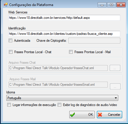 integração Dá acesso a itens de configuração Desative para