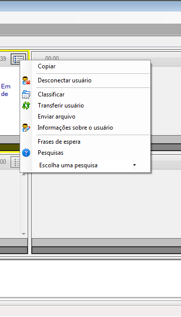 Módulo Operador DotNet Canal DTChat 1) 2) 3) 4) 5) 6) 7) 8) 9) Acesso ao menu suspenso da janela de atendimento Copia o texto do diálogo Finaliza o atendimento Permite classificar durante o