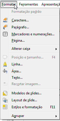 IMPRESS MENU FORMATAR MENU FORMATAR >>> PÁGINA No Impress também podemos