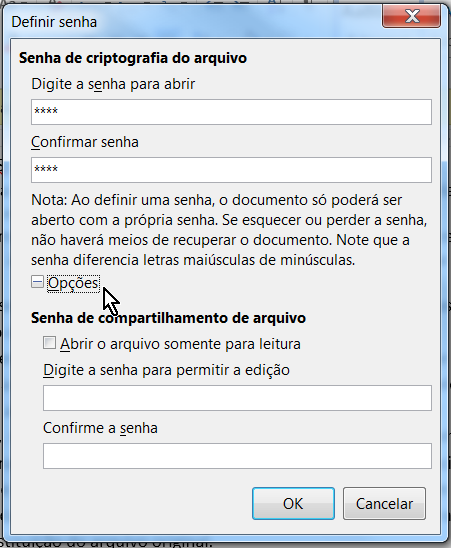Mesmo que o documento já esteja salvo, caso o usuário utilize a opção Salvar como, será apresentada a janela, possibilitando a criação de uma nova cópia do arquivo.