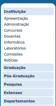 Sobre os itens do menu: O Menu esquerdo possui Ítens e sub-ítens que podem conter uma pagina ou um novo menu. O Item que contém sub-itens ao ser clicado, exibirá os sub-itens.