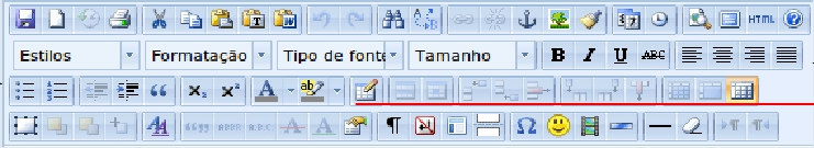 Descrição de alguns botões: Camadas Editar CSS Inserir Template (modelos de páginas) Quebra de página Caracteres especiais Emoticons