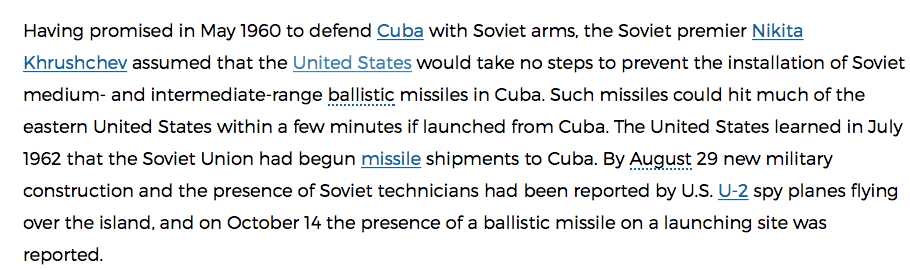 A crise dos mísseis de Cuba de 1962