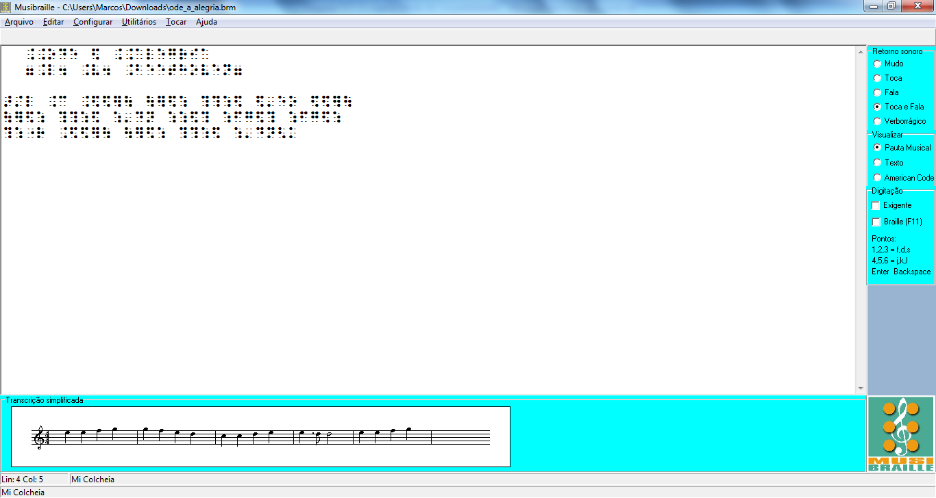 Trabalhos Relacionados Musibraille Características: Assistência de voz Entrada de partitura