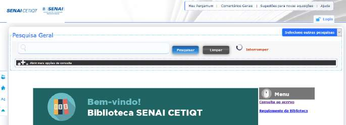 4. Como acessar o Portal do Sistema Pergamum PASSO 1 No Portal, clique em Pergamum, ou, acesse direto pelo link http://biblioteca.cetiqt.senai.