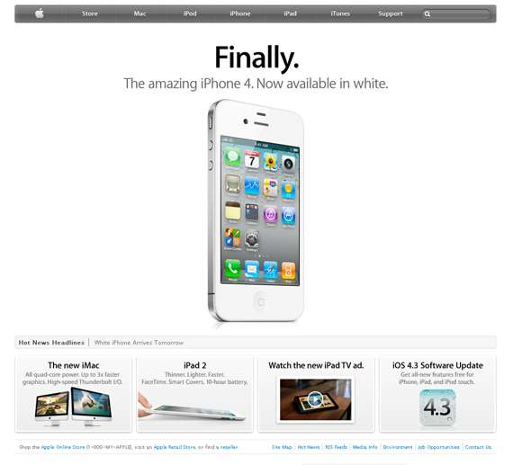 O site da Apple tem design clean.