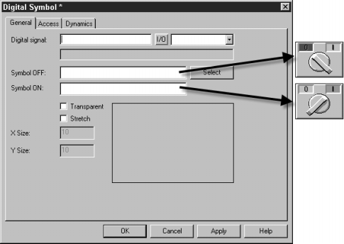 Programação Visualização gráfica e controle 7 Ficha de registro [General] Parâmetro Descrição Digital signal Endereço do sinal digital. Text Off Texto que deve ser exibido com estado de sinal.