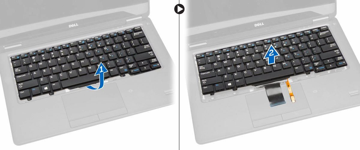 Como instalar o teclado 1. Coloque o teclado para alinhá-lo com os suportes do parafuso no computador. 2. Aperte os parafusos para fixar o teclado ao computador. 3.