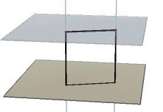 Feito isso, marcou um ponto em uma das duas perpendiculares e com a ferramenta paralela construiu um plano paralelo ao