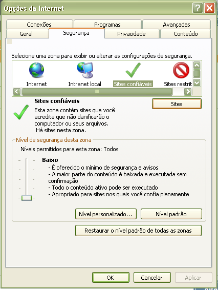 Figura Configuração do Internet Explorer 4 5 Aba Privacidade. Caixas a serem desmarcadas.