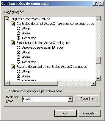 2. Localize a configuração Executar controles ActiveX plug-ins e selecione a opção Ativar.
