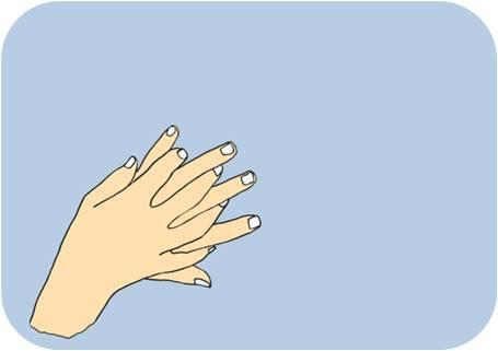 Faça um punho com a sua mão direita e esfregue os seus dedos dobrados sobre a palma da sua mão esquerda. Troque de mão e repita, fazendo um punho com a sua mão esquerda. 5. Cruze os polegares.