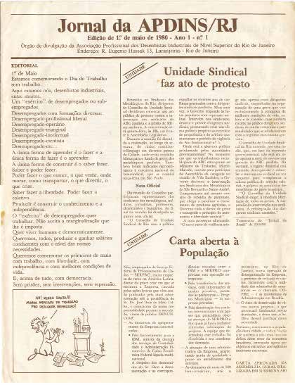 170 ABDI e APDINS-RJ Figura 3.3 Capa do Jornal da APDINS-RJ n. 1, de 1 de maio de 1980.