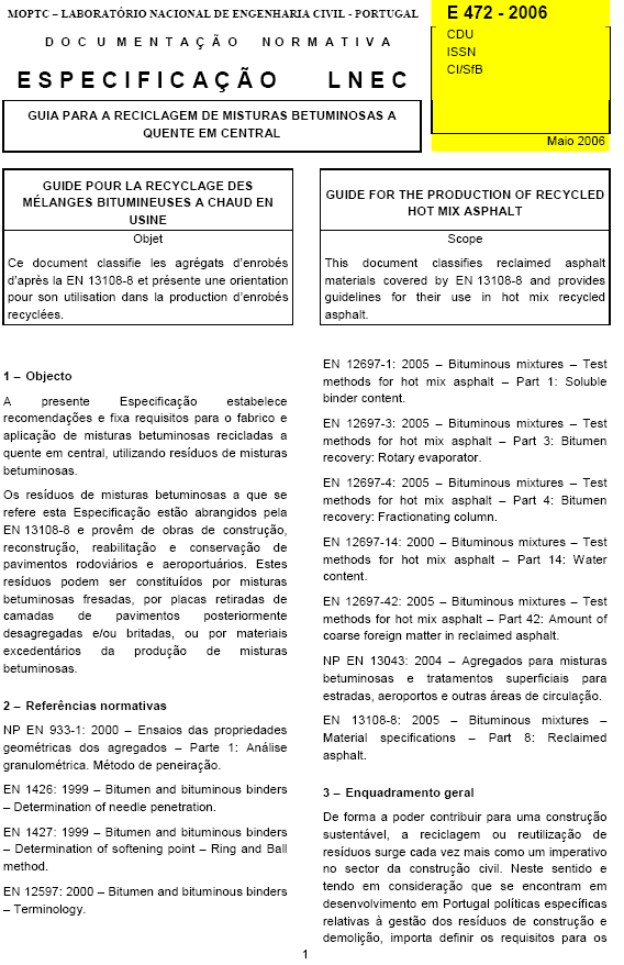 pavimentos LNEC E474/2006 Guia para a utilização de resíduos de