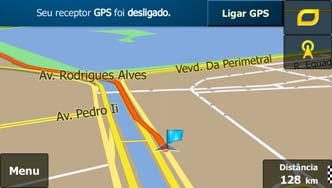 6. Quando o novo ponto de partida estiver definido, toque em. 7. O mapa retorna com um Indicador de veículo transparente (mostrando que não existe recepção de GPS).