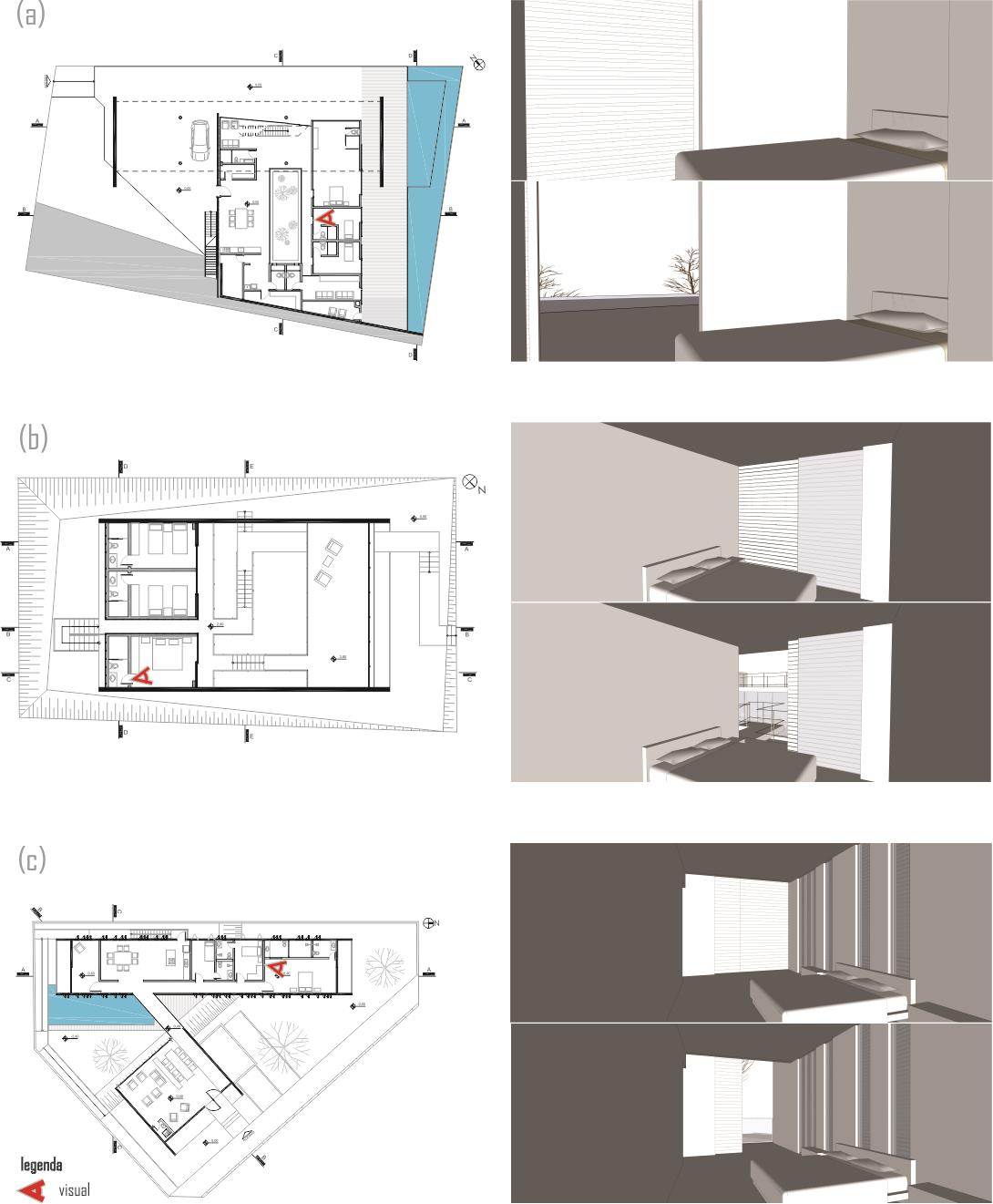 Nos dormitórios, a experiência é primordialmente estática, causada pela geometria regular dos ambientes.