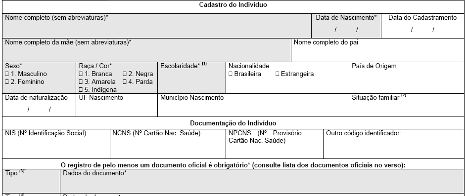 A lista dos documentos oficiais encontra-se no verso do formulário.