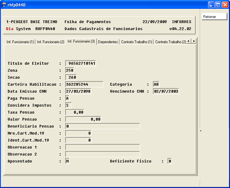 Folha de Pagamento Capitulo 02 Última tela das informações funcionário, tela 3.