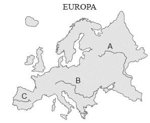 6ª QUESTÃO: O mapa abaixo apresenta três importantes rios da Europa.