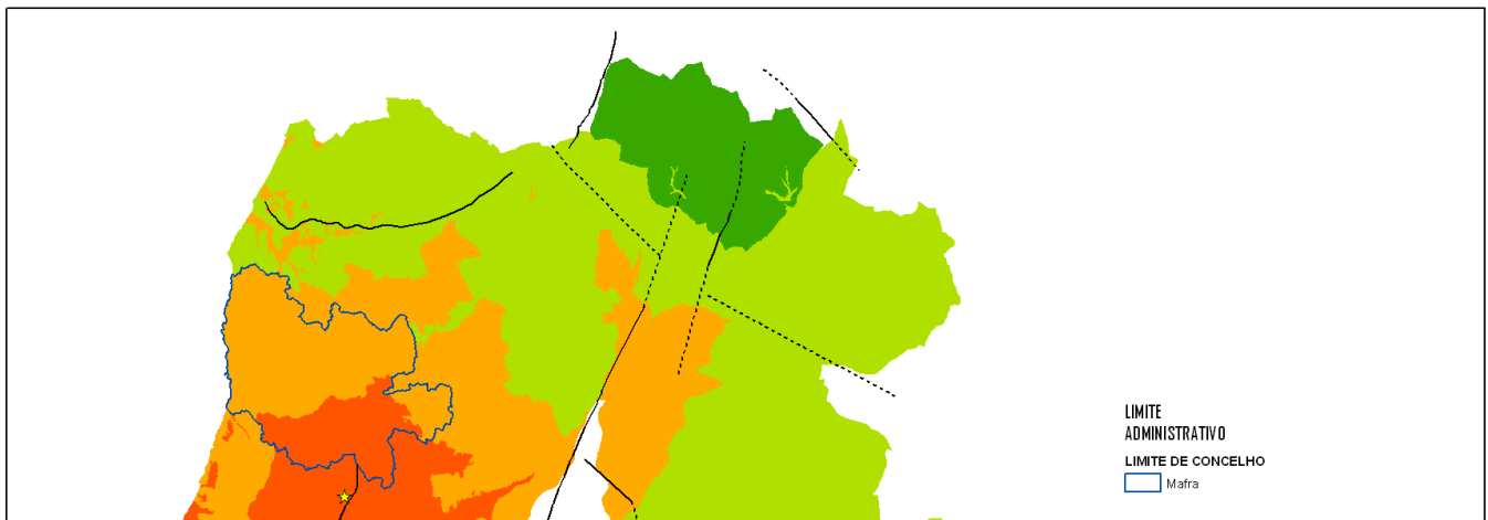 Figura 2 Carta de intensidades sísmicas para o cenário de um sismo com epicentro na falha do Sabugo 5.1.2.6.