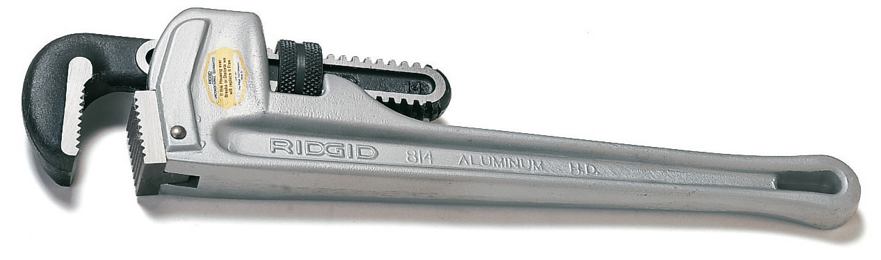 Chaves de tubos de alumínio Quase 40% mais leve do que chaves de ferro fundido semelhantes. Os mordentes e todas as outras partes são idênticos às robustas chaves RIDGID.