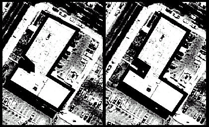 40 (a) (b) (a) Contorno grosseiro da feição; (b) Bordas extraídas com precisão após aceitar a Figura 2 Visualização de uma edificação extraída pelo módulo rooftop.