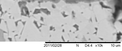 A região marcada com 1 (áreas mais escuras), mostra o alumínio característico da camada de Al 2 O 3, destacada quase na sua