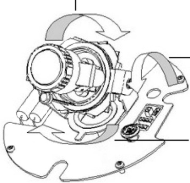 Figura 4: Ajuste da câmara Ajuste horizontal da plataforma Ajuste vertical da plataforma Ajuste horizontal do rotor Ajuste do zoom e da focagem Consulte a Figura 5 abaixo para ver a localização