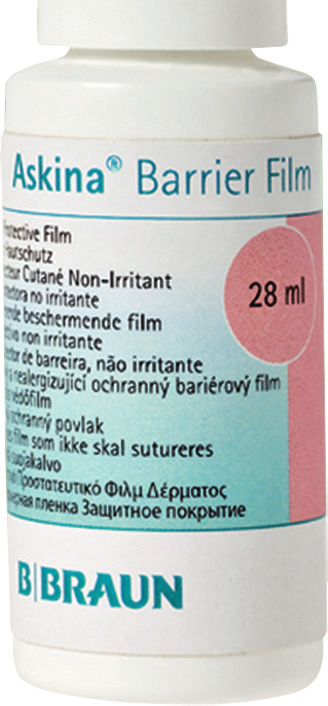 Acessórios Askina Barrier Film e Askina Barrier Film Swab Filme Protetor Askina Barrier Film é um filme protetor na forma líquida, estéril que forma uma película transparente quando aplicado à pele.