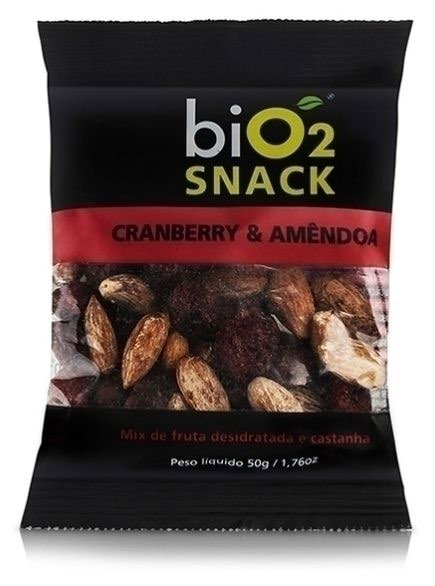 bio2 Snack Cranberry e Amêndoa bio2 Este snack é composto apenas por cranberry desidratada e amêndoa, sendo isento de aditivos, como corantes, aromatizantes e conservantes artificiais.
