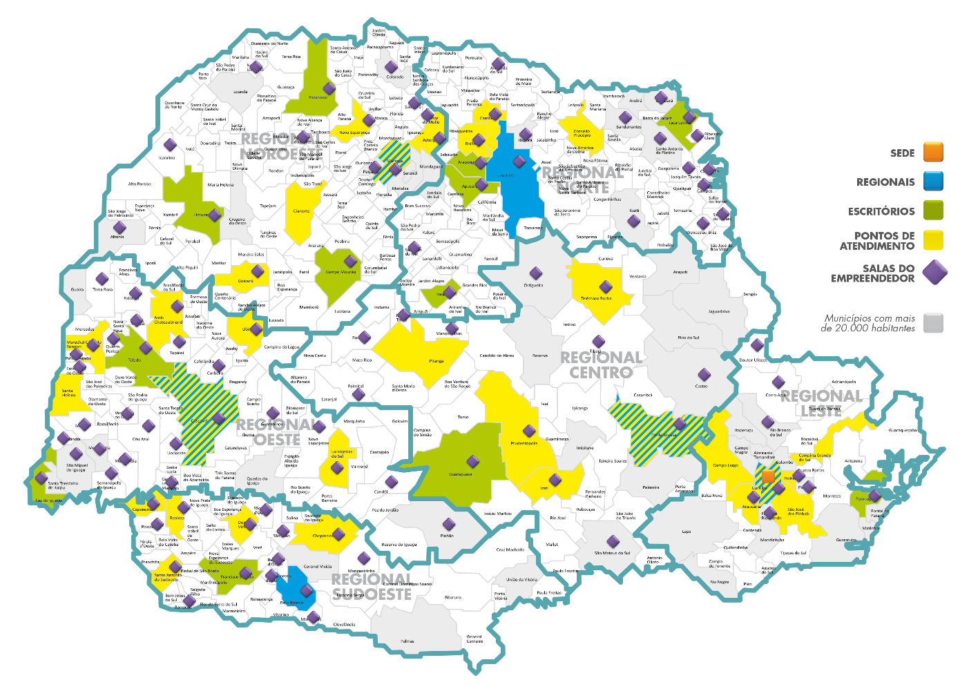 Rede de Atendimento Paraná Canais Atendimento Individual Presencial 160 Salas do Empreendedor, 45 Pontos de Atendimento, Escritórios