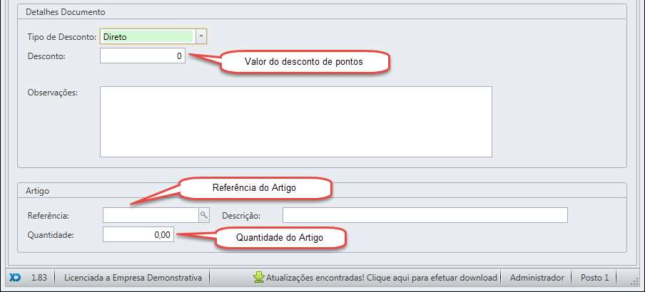 O valor do desconto de pontos tem de ser superior ou igual ao valor de pontos disponíveis.