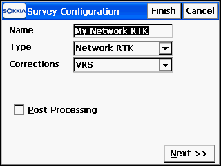 foi atribuído um nome para rede e para o tipo de correção foi marcado estação de referência virtual (VRS).
