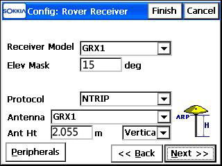 65 O próximo passo foi configurar o receptor móvel para receber as correções, para isto, selecionou-se o modelo GRX1, colocando-se uma máscara de