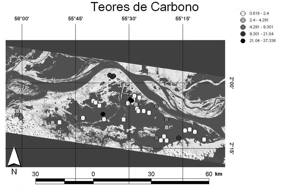Tabela 2 Média dos parâmetros geoquímicos orgânicos para cada lago da Várzea do Lago Grande de Curuai e média de todos os parâmetros para a Várzea.