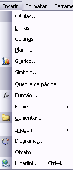 o Gráfico... Através desta opção é iniciado o assiste de gráfico que permite a criação de uma gráfico dos dados selecionados da planilha.