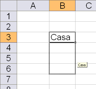 e o usuário clicar e arrastar a alça de preenchimento para qualquer posição a palavra será copiada, observe: O interessante é que a