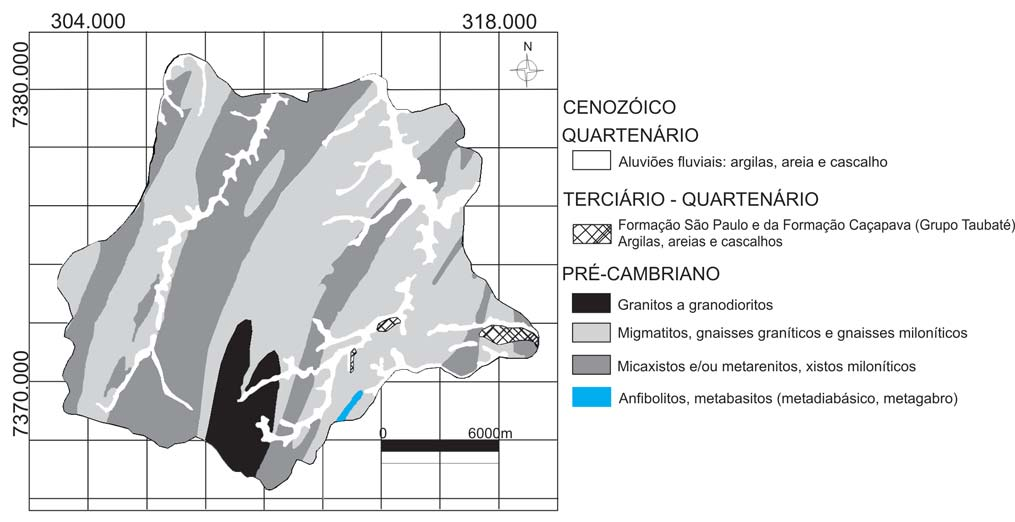 Paulo. A geologia do município é caracterizada pela presença predominante de rochas cristalinas do embasamento Pré- Cambriano (migmatitos, gnaisses graníticos e gnaisses miloníticos).