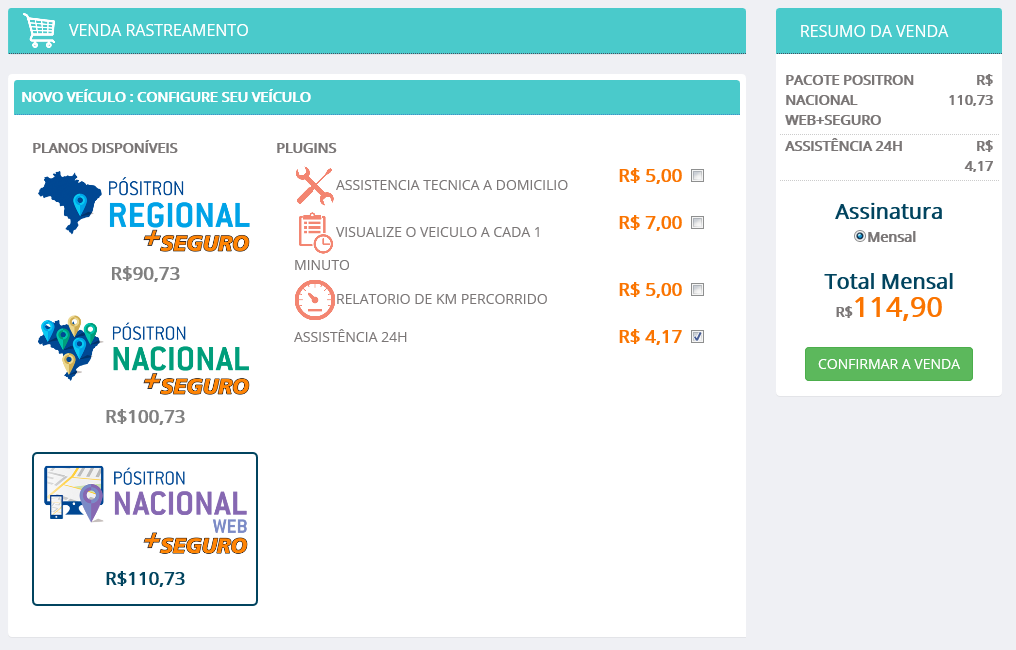 8 REALIZAR VENDA COM SEGURO Após a validação da cotação iremos selecionar o pacote e os plugins.