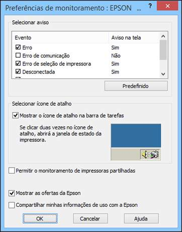 Você verá esta janela: 2. Para desativar as ofertas promocionais, desmarque a caixa Mostrar as ofertas da Epson.