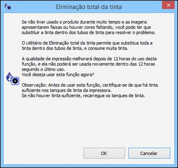 Você verá uma janela como esta: 3. Siga as instruções na tela. 4. Depois de fazer a descarga potente da tinta, desligue o produto e espere pelo menos 12 horas antes de ligá-lo novamente. 5.