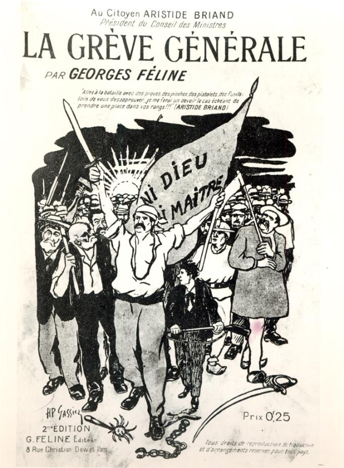 Coleção particular/archives Charmet/ The Bridgeman Art Library/Keystone Conclamação à greve geral na França. Ilustração de Henri Paul Gassier, 1910.