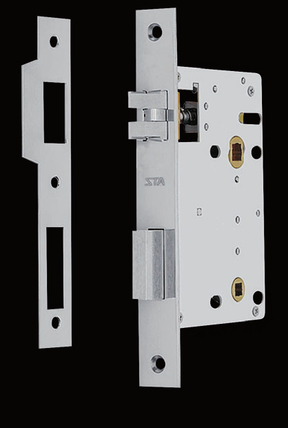 1186 (*) 1187 (**) Interior door lock with a silent latchbolt for wood doors; Manipulated with a privacy button 6mm (see pag. 53-54).