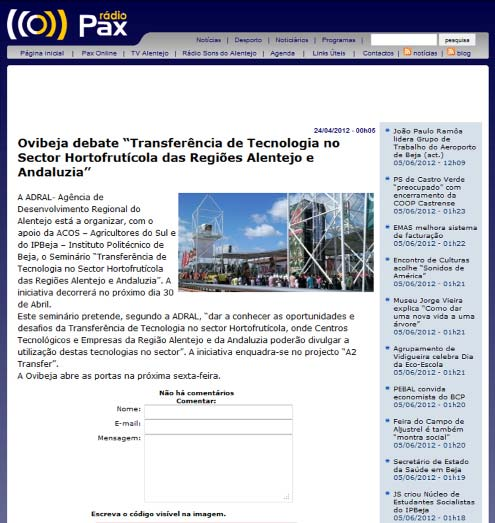 Data: 24/04/2012 51 Título: Ovibeja debate Tranferência de Tecnologia no