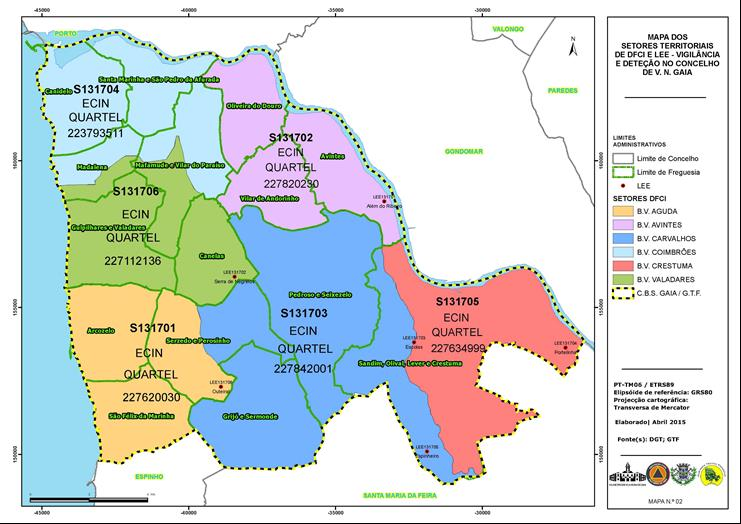 Vigilantes Florestais Setores territoriais DFCI e LEE - vigilância e deteção Mapa dos