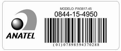 Este produto contém a placa FW3817-45 código de homologação ANATEL 0844-15-4950 Este equipamento opera em caráter secundário, isto é, não tem direito a proteção contra interferência prejudicial,