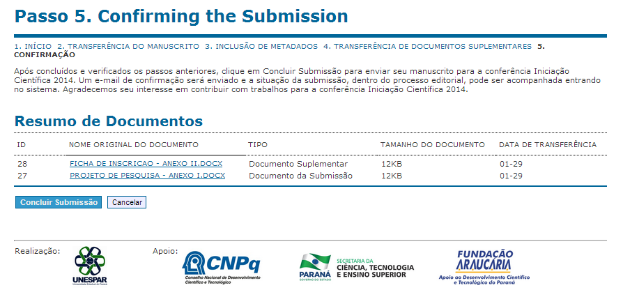 3) Submeter a proposta de IC Passo 5.