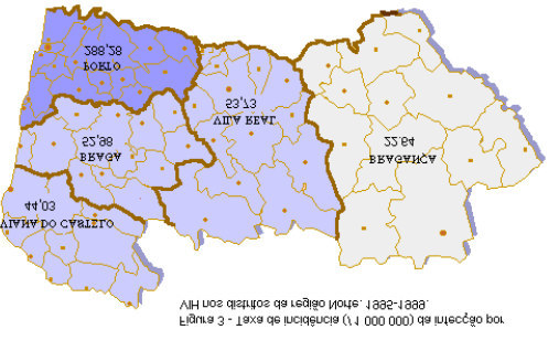 A taxa de incidência da infecção pelo VIH (todos os estádios) ob servada na região Norte, no quinquénio 1995-99, foi de 179,13 / 1 000 000 (pessoas-ano).