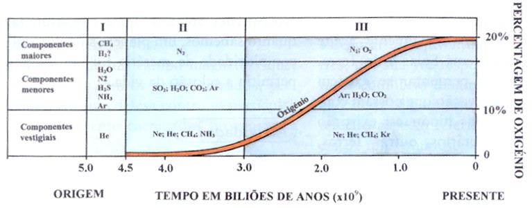 in Jácume, M.G. & Lourenço, M.H. (1999) Anteriormente, considerava-se que a atmosfera primitiva teria uma composição semelhante à apresentada no gráfico. Faz uma comparação entre esta e a atual.